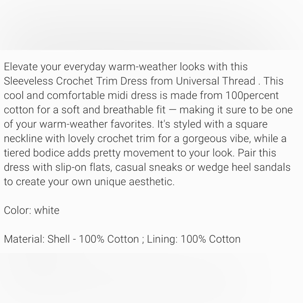 Women’s Sleeveless Crochet Trim Sundress Universal Thread White - Picture 4 of 9